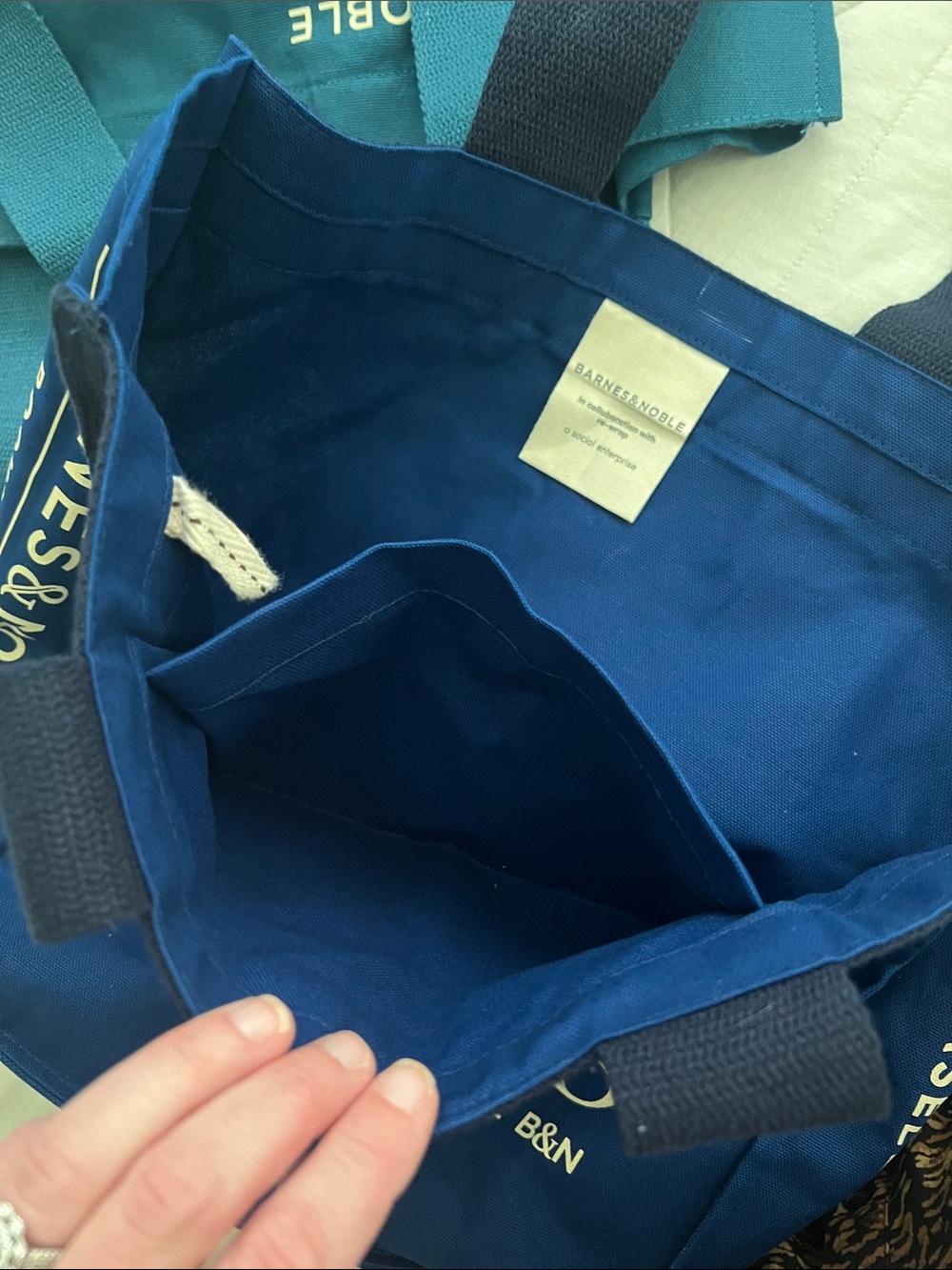 PAIR of Barnes & Noble A BAG of BOOKS Tote Bags - teal and deep royal blue - Picture 15 of 16